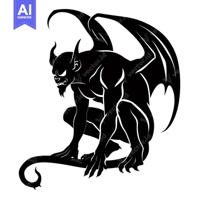 Popular premium asset: Black and White Silhouette of a Winged Demon with Horns