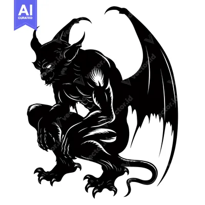 Popular premium asset: Black and White Illustration of a Sitting Gargoyle with Wings