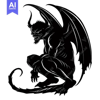 Aset premium populer: Black and White Silhouette of a Demon with Wings