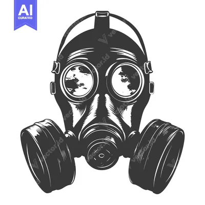 Aset desain premium: Vintage Black and White Gas Mask Illustration