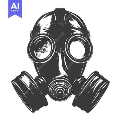 Aset desain premium: Black and White Illustration of a Gas Mask with Filters