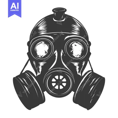 Aset desain premium: Hand-drawn illustration of a gas mask with textured detail.