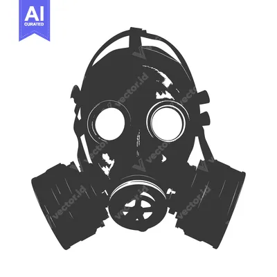 Aset desain premium: Black and White Silhouette of a Gas Mask