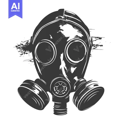 Aset premium populer: A Black and White Illustration of a Gas Mask with Splattered Paint