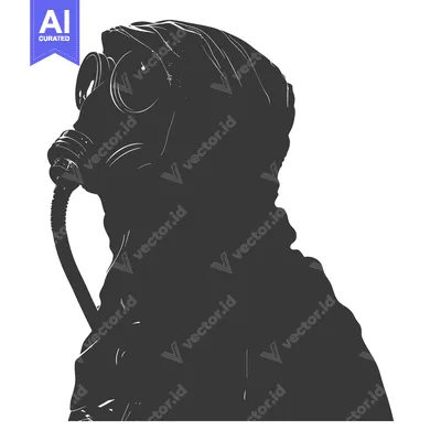 Premium design asset: Silhouette of a Person Wearing a Gas Mask and Hooded Clothing