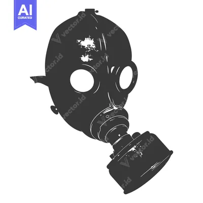 Aset desain premium: Black and White Silhouette of a Worn Gas Mask