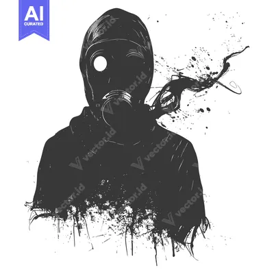 Premium design asset: Silhouetted Person Wearing a Gas Mask with a Splash of Ink Behind Them