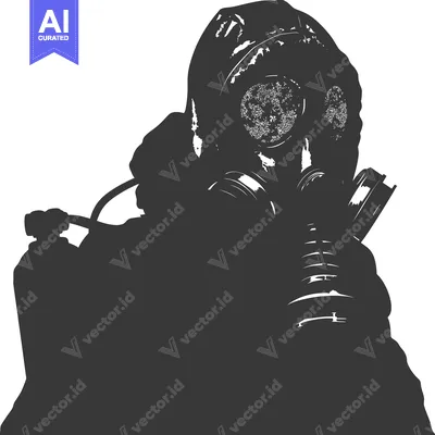 Aset desain premium: Silhouette of a Person Wearing a Gas Mask