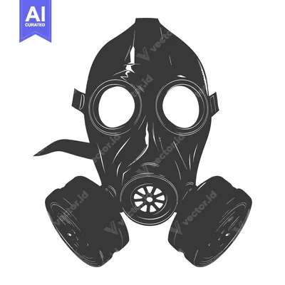Aset desain premium: A black and white illustration of a gas mask