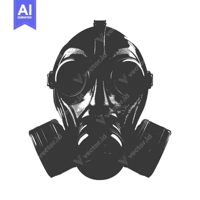 Aset desain premium: A Black and White Illustration of a Gas Mask