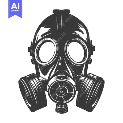 Premium design asset: Black and White Illustration of a Gas Mask