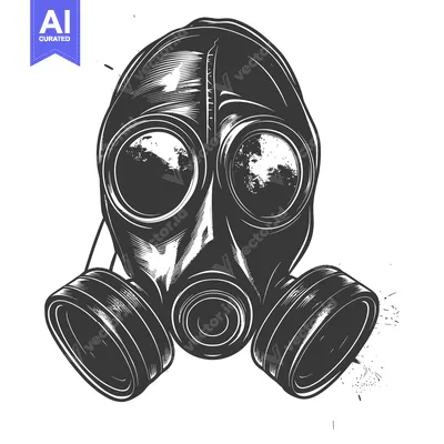 Aset desain premium: Hand-Drawn Illustration of a Black and White Gas Mask
