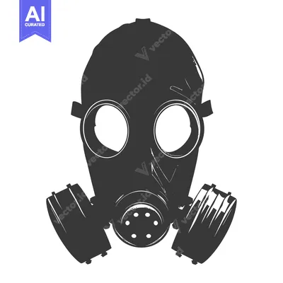Aset desain premium: A detailed black and white illustration of a gas mask