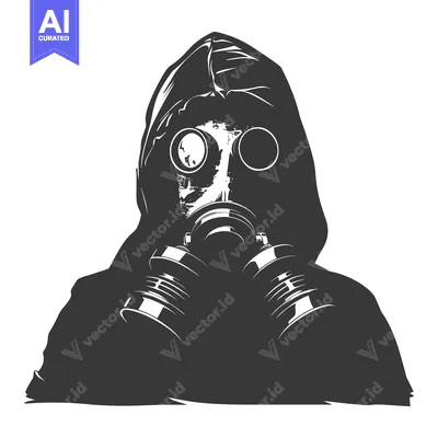 Aset desain premium: Silhouette of a Person Wearing a Gas Mask and Hooded Jacket