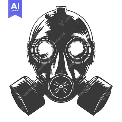 Vintage Black and White Illustration of a Gas Mask