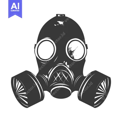 Premium design asset: Black and White Illustration of a Gas Mask