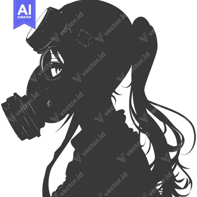 Premium design asset: Silhouette of a Woman Wearing a Gas Mask