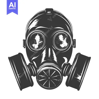 Aset desain premium: A Black and White Illustration of a Gas Mask