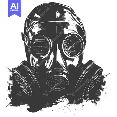 Aset desain premium: A Black and White Illustration of a Gas Mask on a White Background
