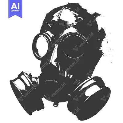 Popular premium asset: Black and White Silhouette of a Gas Mask with Splashes of Ink