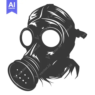 Premium design asset: A vintage gas mask silhouette with a round filter and eye pieces