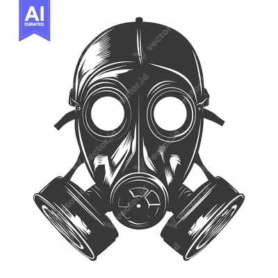 Premium design asset: Black and White Illustration of a Gas Mask