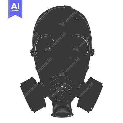 Popular premium asset: A black and white silhouette of a gas mask with a focus on the front o