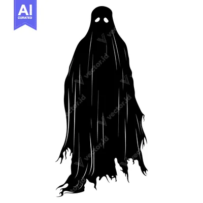 Popular premium asset: Black and White Silhouette of a Ghost with Glowing Eyes