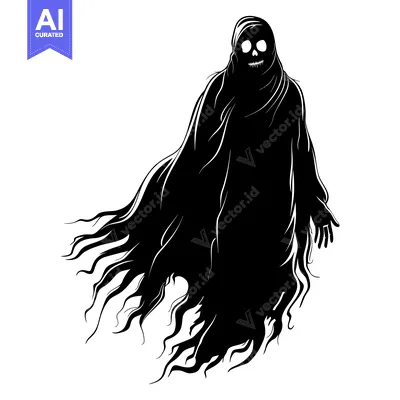 Premium design asset: Black and White Silhouette of a Ghost with a Skull Face