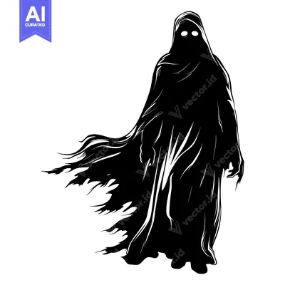 Aset premium populer: Black and White Silhouette of a Ghostly Figure with a Flowing Robe