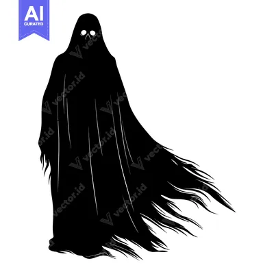 Aset desain premium: Black and White Silhouette of a Ghostly Figure
