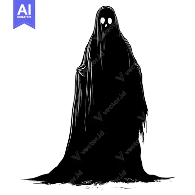 Aset premium populer: A Black And White Illustration Of A Ghost In A Sheet