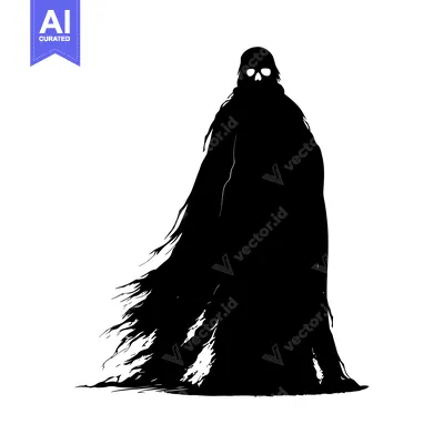 Premium design asset: Silhouette of a hooded figure with a skull face