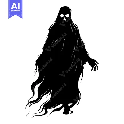 Popular premium asset: Black and White Silhouette of a Ghost with Visible Skull