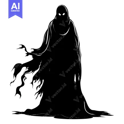 Premium design asset: Silhouette of a Ghostly Figure in a Flowing Robe