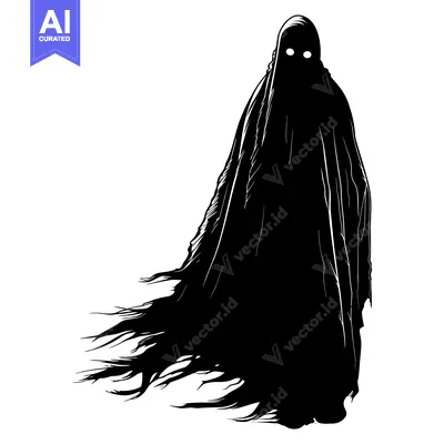 Aset desain premium: Silhouette of a Ghostly Figure with Glowing Eyes