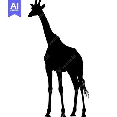 Aset desain premium: Black Silhouette of a Giraffe Standing on a White Background