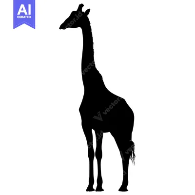 Aset premium populer: Black Silhouette of a Giraffe Standing on a White Background