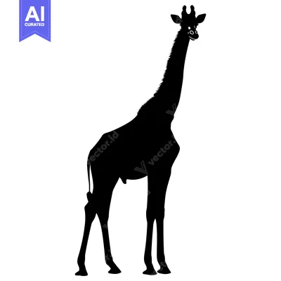 Aset desain premium: Black Silhouette of a Giraffe Standing on White Background