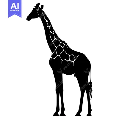 Aset premium populer: Black and White Silhouette of a Giraffe Standing Tall