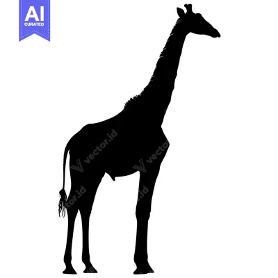 Popular premium asset: Black Silhouette of a Giraffe Standing on White Background