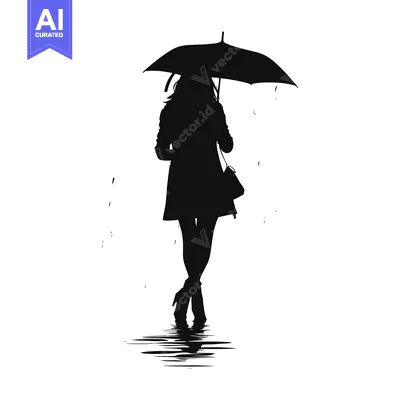 Premium design asset: Silhouette of a Woman with an Umbrella in the Rain