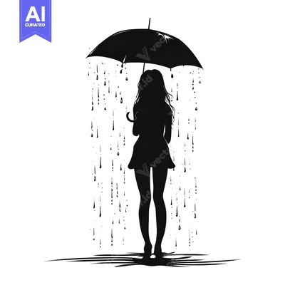 Silhouette of a Woman Holding an Umbrella in the Rain