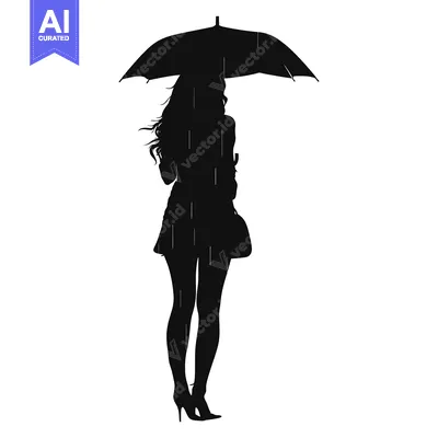 Aset premium populer: Silhouette of a Woman Holding an Umbrella in the Rain