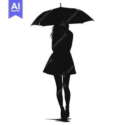 Aset premium populer: Silhouette of a woman holding an umbrella