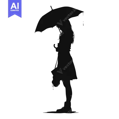 Popular premium asset: Silhouette of a woman standing with an umbrella in the rain