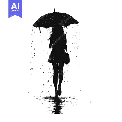 Popular premium asset: Silhouette of a Woman Walking in the Rain with an Umbrella