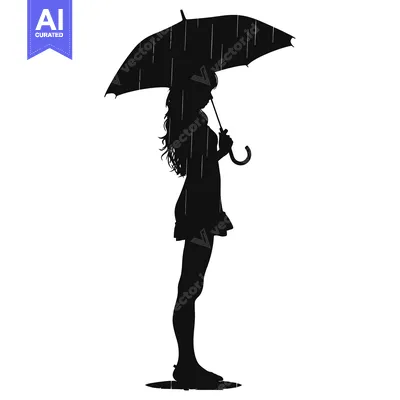 Popular premium asset: Silhouette of a Woman Standing Under an Umbrella in the Rain