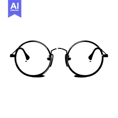 Aset desain premium: Black and White Illustration of Round-Frame Glasses