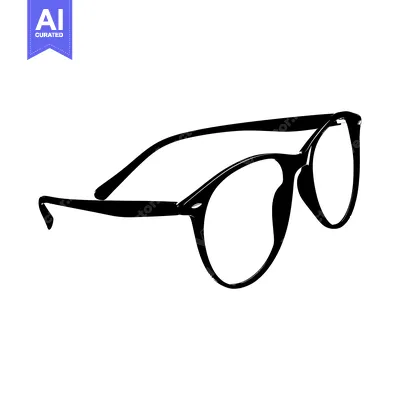 Aset desain premium: A pair of black rimmed eyeglasses with round lenses,  a side view silh